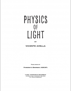 Cover image of the songbook Physics of Light by Vicente Avella
